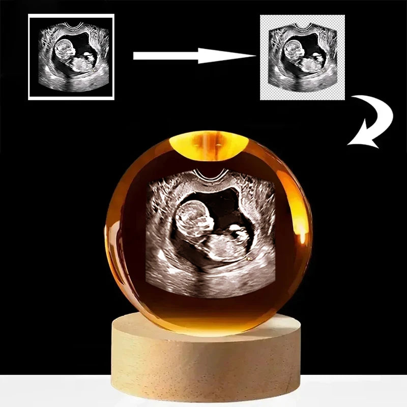 Hot Sell B Ultrasound Baby Photo Personalized Crystal Ball 2D Laser Engraving Baby Photo Glass Sphere Souvenir  Home Decor